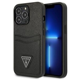 guess guhcp13lpsatpk iphone 13 pro / 13 6,1" czarny/black hardcase saffianotriangle logo cardslot
