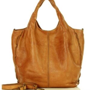 torba damska skórzana pojemny shopper z rozpinanymi bokami classic leather bag - marco mazzini camel