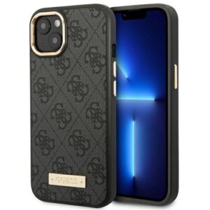 guess guhmp14su4gprk iphone 14 6,1" czarny/black hard case 4g logo plate magsafe