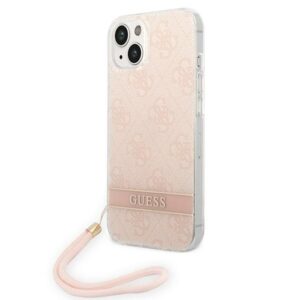 guess guohcp14sh4stp iphone 14 6,1" różowy/pink hardcase 4g print strap