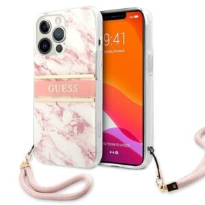 guess guhcp13xkmabpi iphone 13 pro max 6,7" różowy/pink hardcase marble strap collection