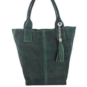 shopper bag - torebka damska zamszowa - zielona ciemna
