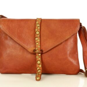 marco mazzini torebka listonoszka kopertówka z dżetami skóra naturalna leather clutch camel