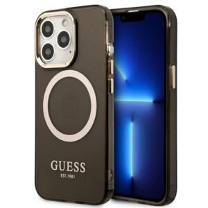 guess guhmp13xhtcmk iphone 13 pro max 6,7" czarny/black hard case gold outline translucent magsafe