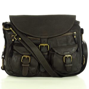 marco mazzini skórzana torebka listonoszka z kieszeniami safari handmade bag czarna