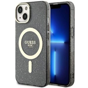 guess guhmp14shcmcgk iphone 14 6.1" czarny/black hardcase glitter gold magsafe