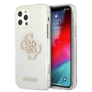 guess guhcp12lpcugl4gtr iphone 12 pro max 6,7" transparent hard case glitter 4g big logo