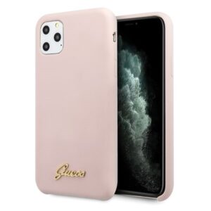 guess guhcn58lslmglp iphone 11 pro jasnoróżowy/light pink hard case silicone vintage gold logo