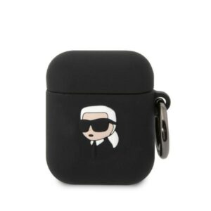 karl lagerfeld kla2runikk airpods 1/2 cover czarny/black silicone karl head 3d