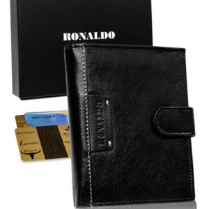 pionowy, zapinany zatrzaskiem portfel ze skóry naturalnej — ronaldo