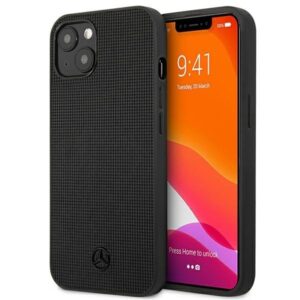 mercedes mehcp13mmblbk iphone 13 6,1" czarny/black hardcase leather meshed metal logo