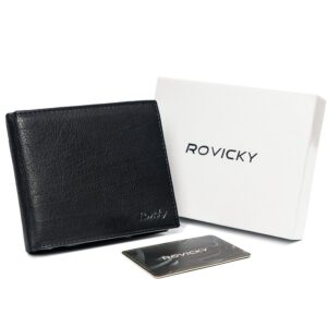 poziomy portfel męski ze schowkiem na suwak, skóra naturalna, rfid stop — rovicky