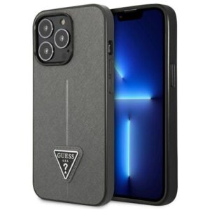 guess guhcp13xpsatlg iphone 13 pro max 6,7" srebrny/silver hardcase saffianotriangle logo