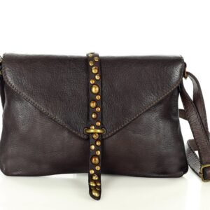 marco mazzini torebka listonoszka kopertówka z dżetami skóra naturalna leather clutch ciemny brąz