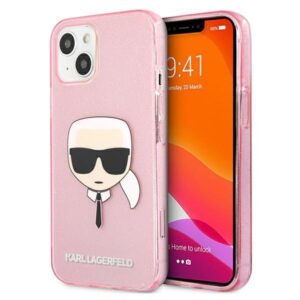 karl lagerfeld klhcp13skhtuglp iphone 13 mini 5,4" różowy/pink hardcase glitter karl`s head