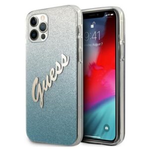 guess guhcp12mpcuglsbl iphone 12/12 pro 6,1" niebieski/blue hardcase glitter gradient script