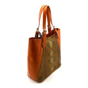 vp002pyt camel torebka damska shopper skóra naturalna motyw wężowy