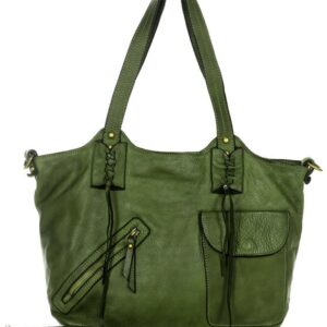 marco mazzini oryginalna torebka na ramię shopper w stylu boho skóra naturalna zielony militare