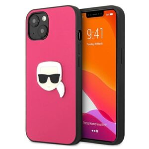 karl lagerfeld klhcp13spkmp iphone 13 mini 5,4" różowy/pink hardcase leather ikonik karl`s head metal