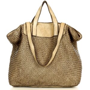 torba damska pleciona shopper & shoulder leather bag - marco mazzini beż taupe