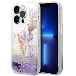 guess guhcp14xlflsu iphone 14 pro max 6,7" fioletowy/purple hardcase flower liquid glitter