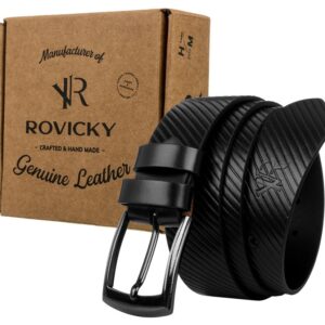 pasek męski handmade ze skóry naturalnej licowej tłoczony w pasy — rovicky