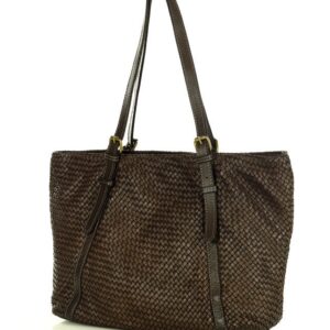 torba damska pleciona shopper skórzany vera pelle - marco mazzini ciemny brąz caffe