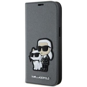 karl lagerfeld klbkp14ssankcpg iphone 14 6.1" bookcase srebrny/silver saffiano karl & choupette