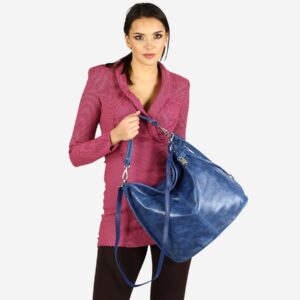 torebka skórzana ponadczasowy design worek na ramię xl hobo leather bag - marco mazzini granatowy