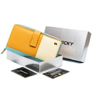 kolorowy portfel damski z dwiema sekcjami, skóra naturalna — rovicky