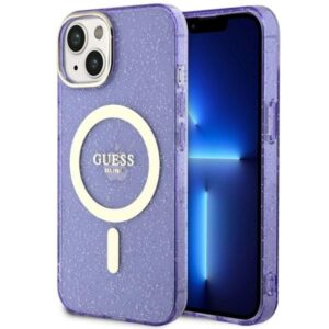 guess guhmp14mhcmcgu iphone 14 plus 6.7" purpurowy/purple hardcase glitter gold magsafe