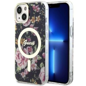 guess guhmp14shcfwsk iphone 14 6.1" czarny/black hardcase flower magsafe