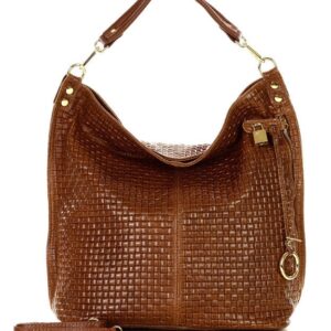 torebka skórzana ponadczasowy design worek pleciony na ramię xl hobo leather bag - marco mazzini brąz