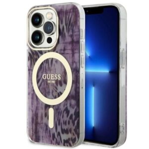 guess guhmp14xhleopwp iphone 14 pro max 6.7" różowy/pink hardcase leopard magsafe