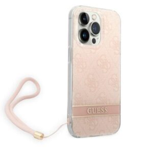 guess guohcp14lh4stp iphone 14 pro 6,1" różowy/pink hardcase 4g print strap