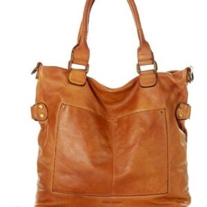 torebka skórzana xl shopper vintage bag z kieszeniami vera pelle - marco mazzini brąz camel