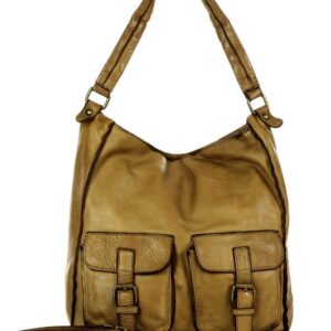torebka skórzana na ramię z kieszonkami safari leather bag - marco mazzini beż taupe