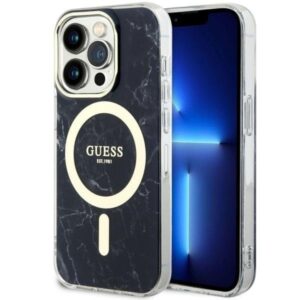 guess guhmp14xpcumak iphone 14 pro max 6.7" czarny/black hardcase marble magsafe