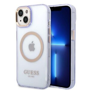 guess guhmp14shtcmu iphone 14 6,1" purpurowy/purple hard case gold outline translucent magsafe