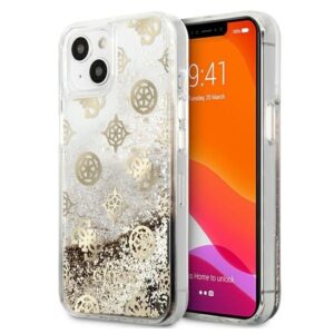 guess guhcp13slgpego iphone 13 mini 5,4" złoty/gold hardcase peony liquid glitter