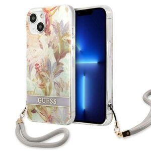 guess guhcp13mhflsu iphone 13 6,1" fioletowy/purple hardcase flower strap