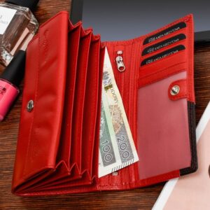 damski skórzany portfel duży poziomy retro rfid czerwony beltimore 043