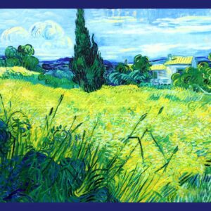 gawroszka damska chusta artystyczna silk touch 70x70 paesaggio di campagna granatowy
