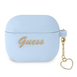 guess gua3lschsb airpods 3 cover niebieski/blue silicone charm heart collection