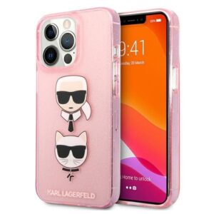 karl lagerfeld klhcp13xkctuglp iphone 13 pro max 6,7" różowy/pink hardcase glitter karl`s & choupette