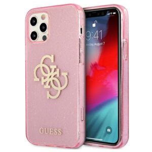 guess guhcp12lpcugl4gpi iphone 12 pro max 6,7" różowy/pink hard case glitter 4g big logo