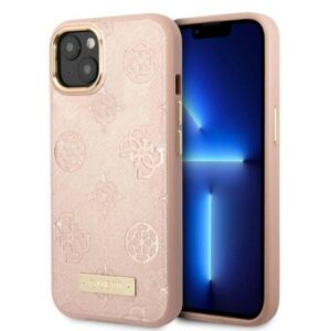 guess guhmp13msapstp iphone 13 6,1" różowy/pink hardcase peony logo plate magsafe