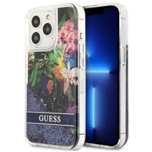 guess guhcp13llflsb iphone 13 pro / 13 6,1" niebieski/blue hardcase flower liquid glitter