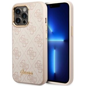 guess guhcp14lhg4shp iphone 14 pro 6,1" różowy/pink hard case 4g vintage gold logo