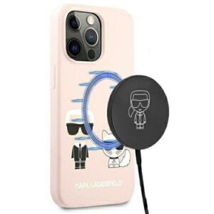 karl lagerfeld klhmp13lsskci iphone 13 pro / 13 6,1" hardcase jasnoróżowy/light pink silicone ikonik karl & choupette magsafe